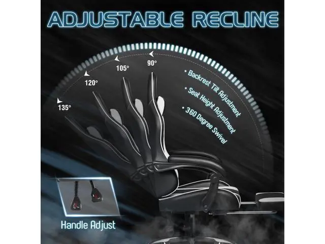Alt view image 6 of 7 - Homall Ergonomic Chair, Video Ergonomic Chair with Footrest and Massage Lumbar Support, Ergonomic Computer Chair Height Adjustable with Swivel Seat and Headrest (White)