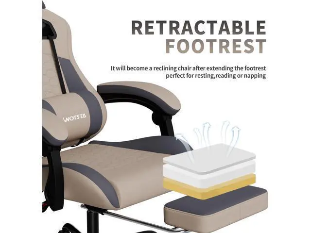 Alt view image 6 of 7 - Ergonomic Chair with Massage,Ergonomic PC Ergonomic Chair with Footrest Comfortable Headrest and Lumbar Support, High Back, 300LBS (Grey)