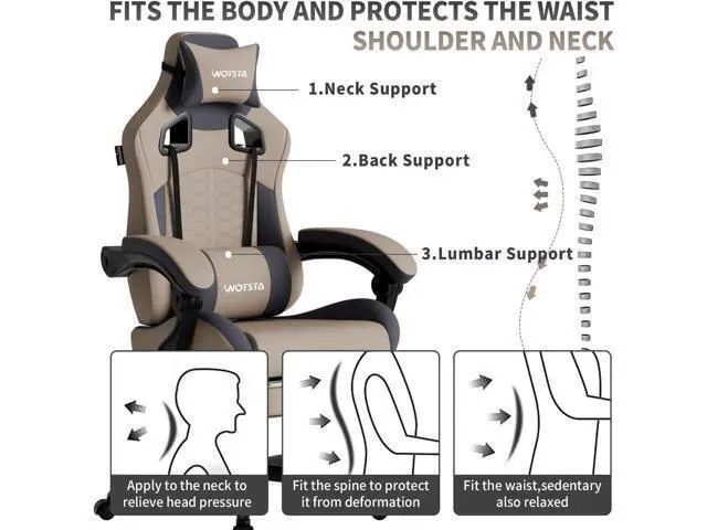 Alt view image 5 of 7 - Ergonomic Chair with Massage,Ergonomic PC Ergonomic Chair with Footrest Comfortable Headrest and Lumbar Support, High Back, 300LBS (Grey)