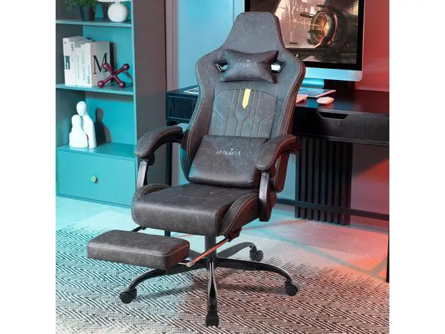 Alt view image 2 of 6 - Ergonomic Chair with Footrest Ergonomic Computer Chair Massage Lumbar Cushion, Racing Video Ergonomic Chair Adjustable Rocker Recliner Executive Office Desk Chair Pu Leather for Adults