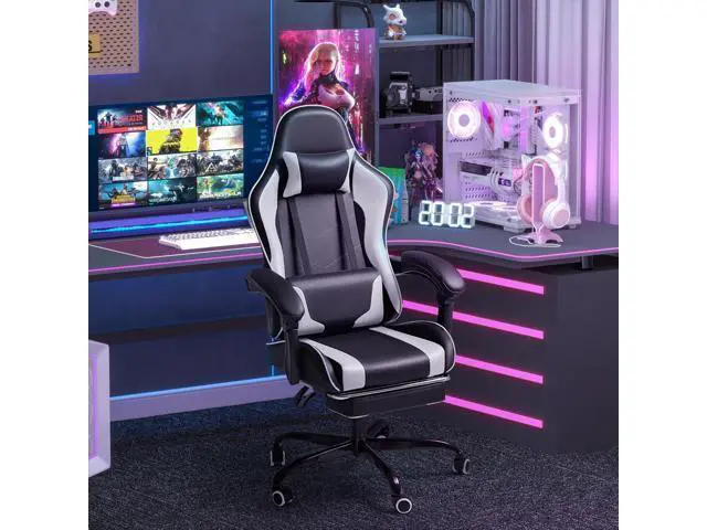 Alt view image 7 of 7 - Homall Ergonomic Chair, Video Ergonomic Chair with Footrest and Massage Lumbar Support, Ergonomic Computer Chair Height Adjustable with Swivel Seat and Headrest (White)