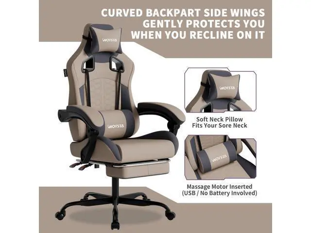 Alt view image 3 of 7 - Ergonomic Chair with Massage,Ergonomic PC Ergonomic Chair with Footrest Comfortable Headrest and Lumbar Support, High Back, 300LBS (Grey)