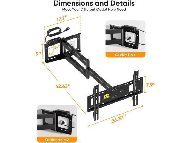 Alt view image 5 of 7 - FORGING MOUNT Long Arm TV Wall Mount for 42-80 inch TVs, 43" Extension Full Motion TV Mount with Articulating Arm Swivel,Tilt and Level Adjustment, MAX VESA 600x400mm, Holds up to 110 lbs