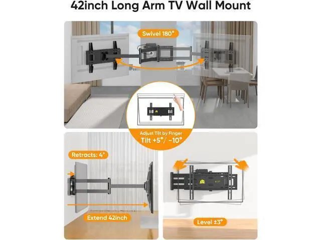 Alt view image 4 of 7 - FORGING MOUNT Long Arm TV Wall Mount for 42-80 inch TVs, 43" Extension Full Motion TV Mount with Articulating Arm Swivel,Tilt and Level Adjustment, MAX VESA 600x400mm, Holds up to 110 lbs