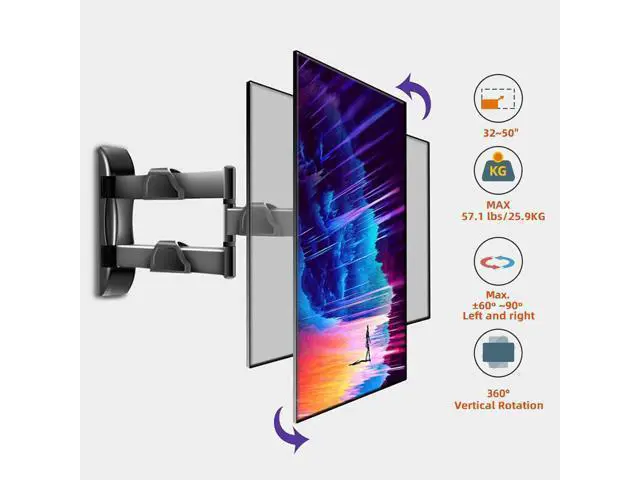 Alt view image 2 of 6 - Vertical Swivel TV Wall Mount for Most 32-50 inch, Long Arm Rotate to Portrait TV Corner Bracket, Support Full Motion 360 Degree, Max VESA 400x400mm Up to 57lbs DY3255
