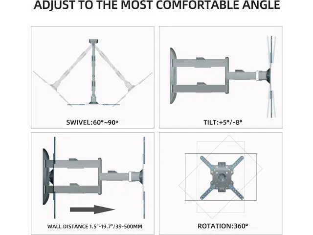 Alt view image 3 of 6 - Vertical Swivel TV Wall Mount for Most 32-50 inch, Long Arm Rotate to Portrait TV Corner Bracket, Support Full Motion 360 Degree, Max VESA 400x400mm Up to 57lbs DY3255
