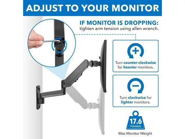 Alt view image 5 of 7 - Mount-It! Monitor Wall Mount with Full Motion Gas Spring Arm | Height Adjustable Bracket for Flat Panel Screens Up to 32" | Fits VESA 75 and 100, 17.6 Lbs Capacity, Black