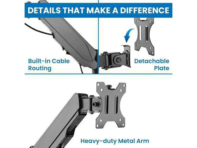 Alt view image 3 of 7 - Mount-It! Monitor Wall Mount with Full Motion Gas Spring Arm | Height Adjustable Bracket for Flat Panel Screens Up to 32" | Fits VESA 75 and 100, 17.6 Lbs Capacity, Black