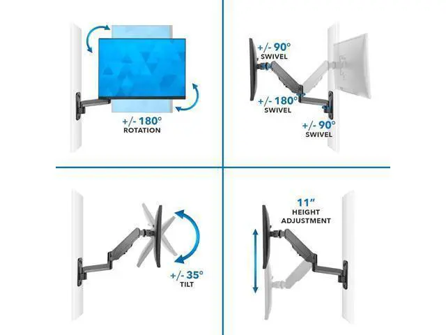 Alt view image 6 of 7 - Mount-It! Monitor Wall Mount with Full Motion Gas Spring Arm | Height Adjustable Bracket for Flat Panel Screens Up to 32" | Fits VESA 75 and 100, 17.6 Lbs Capacity, Black