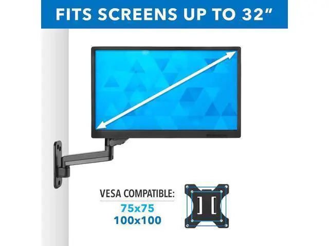 Alt view image 7 of 7 - Mount-It! Monitor Wall Mount with Full Motion Gas Spring Arm | Height Adjustable Bracket for Flat Panel Screens Up to 32" | Fits VESA 75 and 100, 17.6 Lbs Capacity, Black