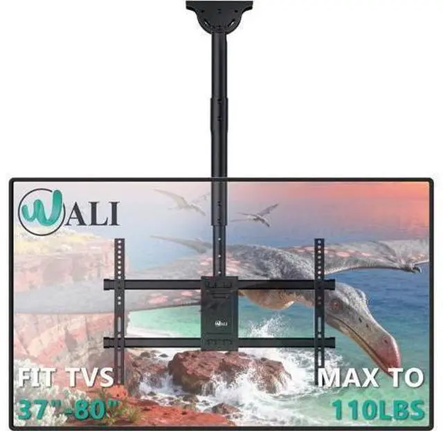 Main image of WALI Ceiling TV Mount for Most 37 to 80 inch Flat Screen Display, Hanging TV Mount Bracket with Swivel, Tilt Fits LED, LCD, OLED 4K TVs up to 110lbs, Max Mounting Holes 600x400mm (CM3770), Black