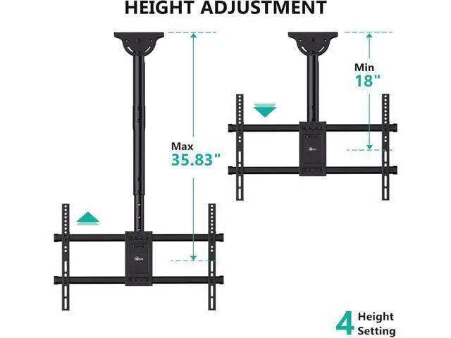 Alt view image 3 of 7 - WALI Ceiling TV Mount for Most 37 to 80 inch Flat Screen Display, Hanging TV Mount Bracket with Swivel, Tilt Fits LED, LCD, OLED 4K TVs up to 110lbs, Max Mounting Holes 600x400mm (CM3770), Black