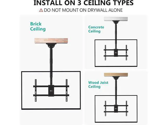 Alt view image 6 of 7 - WALI Ceiling TV Mount for Most 37 to 80 inch Flat Screen Display, Hanging TV Mount Bracket with Swivel, Tilt Fits LED, LCD, OLED 4K TVs up to 110lbs, Max Mounting Holes 600x400mm (CM3770), Black