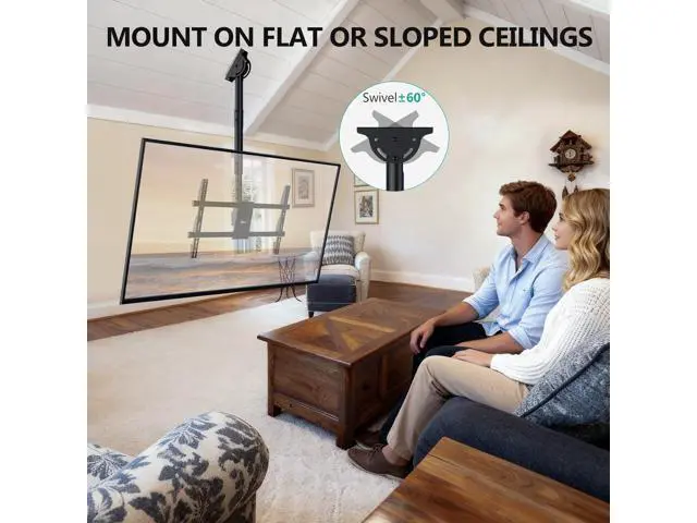 Alt view image 5 of 7 - WALI Ceiling TV Mount for Most 37 to 80 inch Flat Screen Display, Hanging TV Mount Bracket with Swivel, Tilt Fits LED, LCD, OLED 4K TVs up to 110lbs, Max Mounting Holes 600x400mm (CM3770), Black