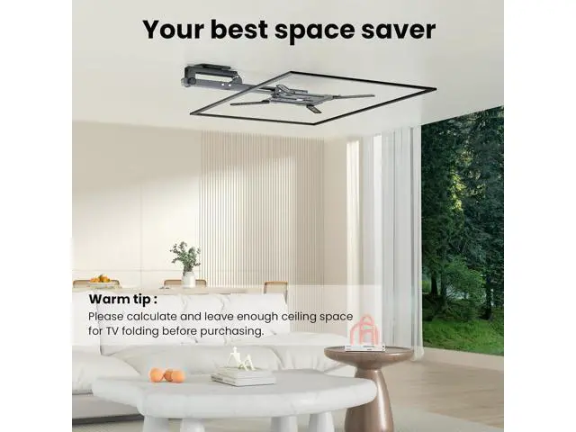 Alt view image 3 of 7 - Ceiling TV-Mount Flip Down Folding - 23-55'' Manual Drop Down TV Mount, Fits Flat and Pitched Roof, Height Adjustable, Swivel, Max Load 44 lbs, Max VESA 400x400 mm, Black