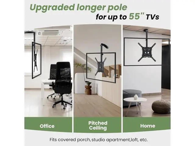 Alt view image 2 of 7 - Ceiling TV-Mount Flip Down Folding - 23-55'' Manual Drop Down TV Mount, Fits Flat and Pitched Roof, Height Adjustable, Swivel, Max Load 44 lbs, Max VESA 400x400 mm, Black