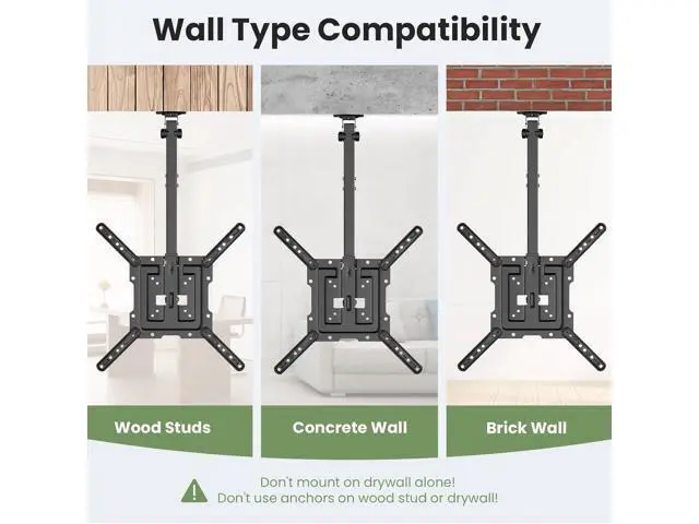 Alt view image 5 of 7 - Ceiling TV-Mount Flip Down Folding - 23-55'' Manual Drop Down TV Mount, Fits Flat and Pitched Roof, Height Adjustable, Swivel, Max Load 44 lbs, Max VESA 400x400 mm, Black