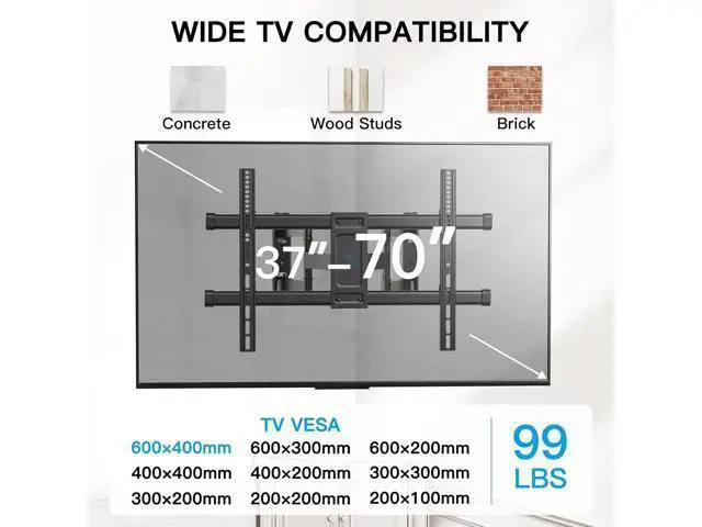 Alt view image 2 of 7 - PERLESMITH Corner TV Wall Mount Full Motion, Corner TV Bracket Fits 37-70 Inch LED, LCD 4K Flat Curved Screen TVs Hold up to 99 lbs, Max VESA 600x400 Tilt, Swivel and Level, PSCLF1
