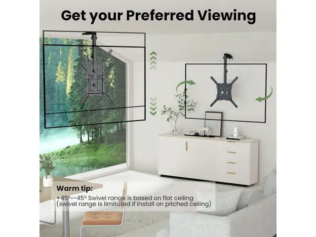 Alt view image 4 of 7 - Ceiling TV-Mount Flip Down Folding - 23-55'' Manual Drop Down TV Mount, Fits Flat and Pitched Roof, Height Adjustable, Swivel, Max Load 44 lbs, Max VESA 400x400 mm, Black