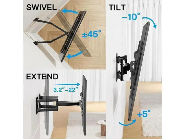 Alt view image 4 of 7 - PERLESMITH Corner TV Wall Mount Full Motion, Corner TV Bracket Fits 37-70 Inch LED, LCD 4K Flat Curved Screen TVs Hold up to 99 lbs, Max VESA 600x400 Tilt, Swivel and Level, PSCLF1
