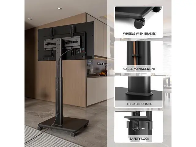 Alt view image 6 of 7 - AX WABER Universal Floor TV Stand, Portable Rolling Floor TV Mount with Wheels, 80 Degree Swivel Height Adjustable for 27 to 65 Inch LCD LED OLED, Holds up to 88 lbs Mobile TV Cart, Max VESA 400x400mm