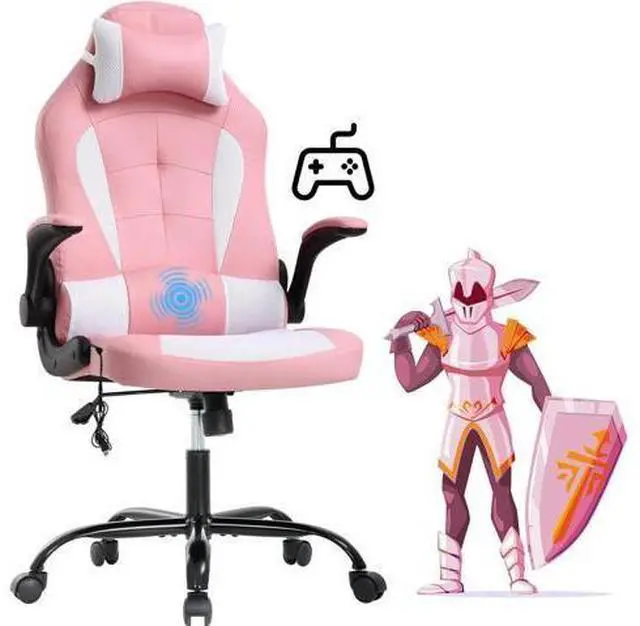 Main image of Ergonomic Gaming Office Chair - High Back Executive Computer Chair with Lumbar Support & Flip-Up Arms, PU Leather Adjustable Swivel Chair for Women/Men, Height Adjustable Massage Desk Chair (Pink)