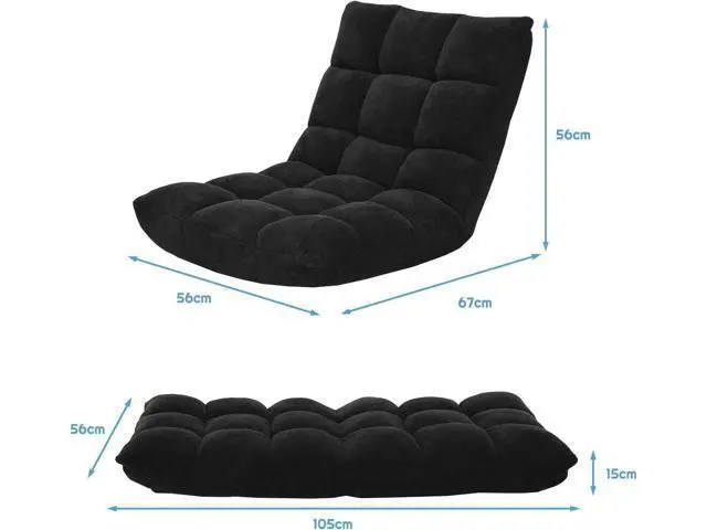 Alt view image 3 of 7 - DORTALA Floor Office Chair with Back Support, 14-Position Adjustable Banana Chair for Adults, Foldable Floor Seats for Reading, Gaming (Black)