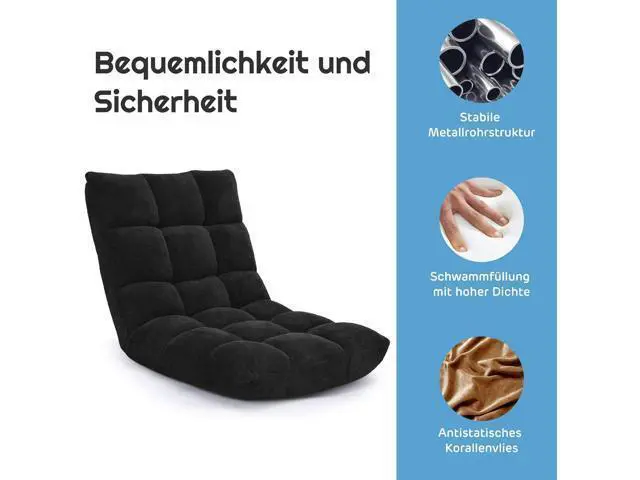 Alt view image 7 of 7 - DORTALA Floor Office Chair with Back Support, 14-Position Adjustable Banana Chair for Adults, Foldable Floor Seats for Reading, Gaming (Black)