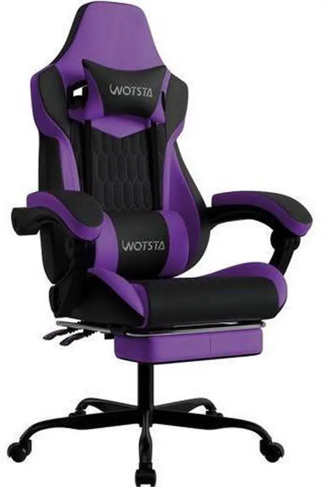 Main image of Ergonomic Chair with Footrest, High Back Ergonomic Chairs PVC Leather Ergonomic Chair with Adjustable Headrest Lumbar Support Racing Style Video Ergonomic Chair for Office/Home (Purple)