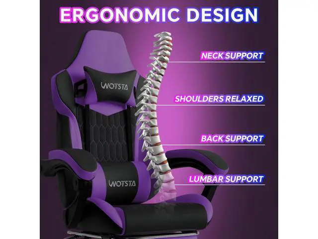 Alt view image 5 of 7 - Ergonomic Chair with Footrest, High Back Ergonomic Chairs PVC Leather Ergonomic Chair with Adjustable Headrest Lumbar Support Racing Style Video Ergonomic Chair for Office/Home (Purple)