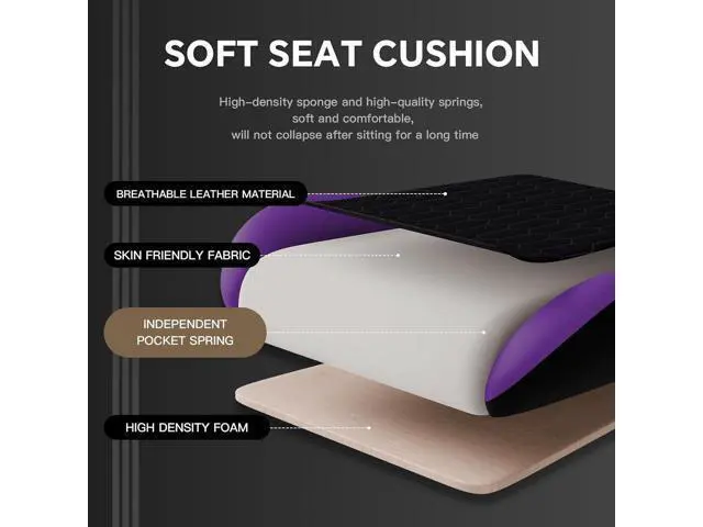 Alt view image 7 of 7 - Ergonomic Chair with Footrest, High Back Ergonomic Chairs PVC Leather Ergonomic Chair with Adjustable Headrest Lumbar Support Racing Style Video Ergonomic Chair for Office/Home (Purple)