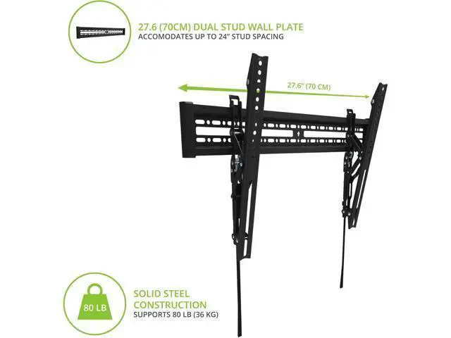 Alt view image 4 of 7 - Kanto KT3260 Tilting TV Wall Mount | Fits 32 to 60 Monitors | Fits VESA Sizes 100 x 100 to 600 x 400 | Tilt Mechanism | Quick Release Tabs | Solid Steel Construction | Dual Stud Wall Plate | Black