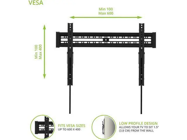 Alt view image 2 of 7 - Kanto KT3260 Tilting TV Wall Mount | Fits 32 to 60 Monitors | Fits VESA Sizes 100 x 100 to 600 x 400 | Tilt Mechanism | Quick Release Tabs | Solid Steel Construction | Dual Stud Wall Plate | Black