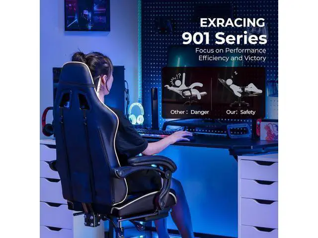 Alt view image 7 of 7 - EXRACING Ergonomic Chair Ergonomic Computer Chair with Footrest and Lumbar Support, Height Adjustable High Back Leather Office Chair, 360° Swivel with Linked Armrest, for Adult and Teen