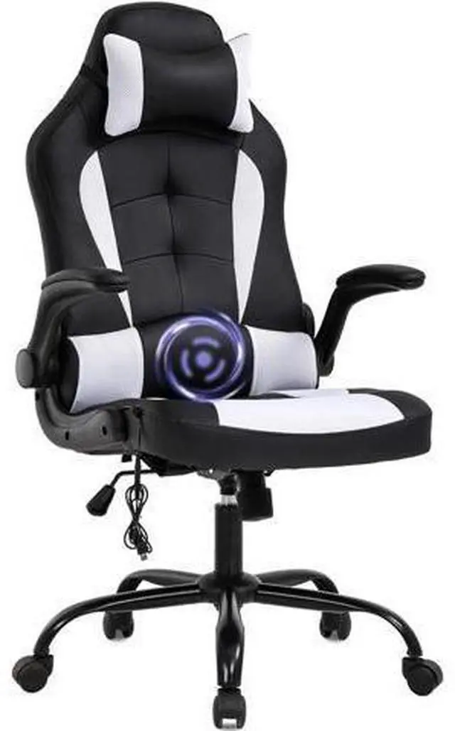 Main image of Massage Ergonomic Chair Office Chair Ergonomic PU Leather Desk Chair with Lumbar Support, Headrest, Flip-Up Armrests, and Swivel Rolling Base, Ideal for Women Adults, White