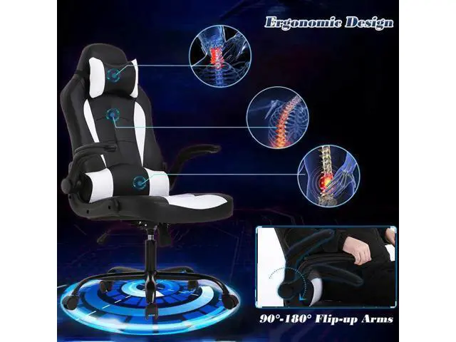 Alt view image 7 of 7 - Massage Ergonomic Chair Office Chair Ergonomic PU Leather Desk Chair with Lumbar Support, Headrest, Flip-Up Armrests, and Swivel Rolling Base, Ideal for Women Adults, White