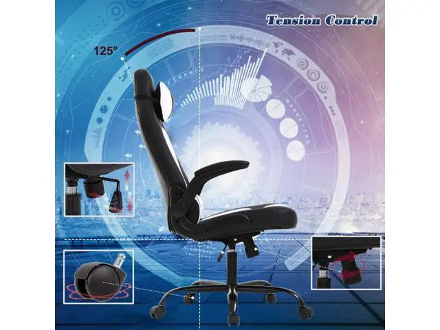 Alt view image 6 of 7 - Massage Ergonomic Chair Office Chair Ergonomic PU Leather Desk Chair with Lumbar Support, Headrest, Flip-Up Armrests, and Swivel Rolling Base, Ideal for Women Adults, White