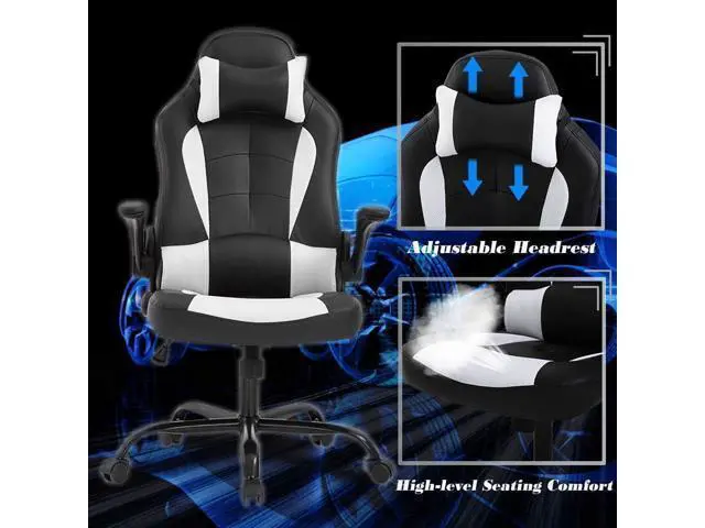 Alt view image 5 of 7 - Massage Ergonomic Chair Office Chair Ergonomic PU Leather Desk Chair with Lumbar Support, Headrest, Flip-Up Armrests, and Swivel Rolling Base, Ideal for Women Adults, White