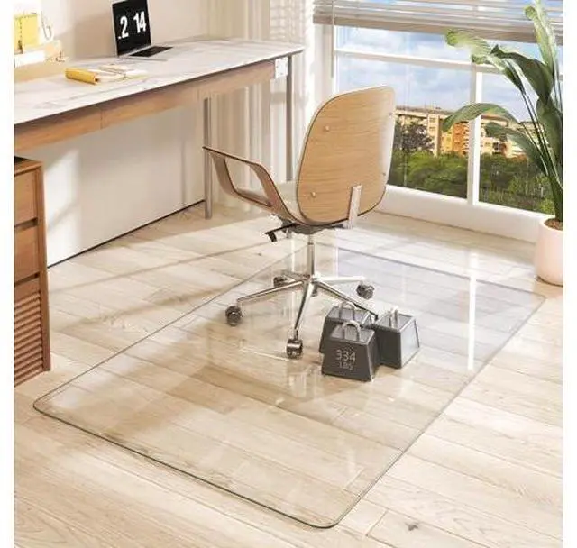 Main image of Tempered Glass 48" x 30" Round Corner Glass Chair Mat with Polished Edge, Heavy Duty Hard Clear Office Chair Mat for Office Home Hard Floor Carpeted, Transparent, Glides Smoothly, Easy Clean