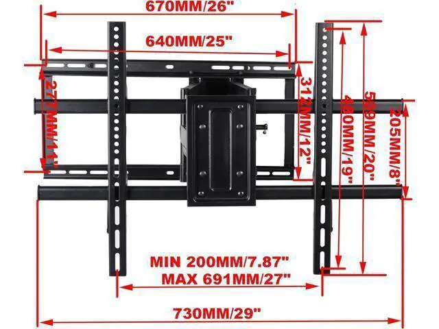 Alt view image 6 of 7 - VideoSecu 24 inch Extension Full Motion Swivel Articulating TV Wall Mount Bracket for Most 40"-90" LED LCD OLED UHD Plasma Flat Screen TV with VESA 684x400,600x400,400x400,200x200mm MW480B BCL