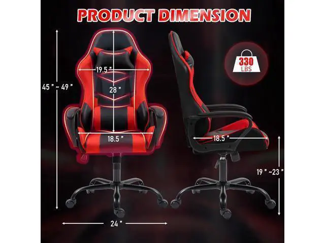 Alt view image 3 of 7 - ECOTOUGE Ergonomic Chair, Ergonomic Computer Ergonomic Chair with Massage Lumbar Support & Rocking High Back, 360° Swivel Video Ergonomic Chair for Gaming or Office, Height Adjustable (Red)