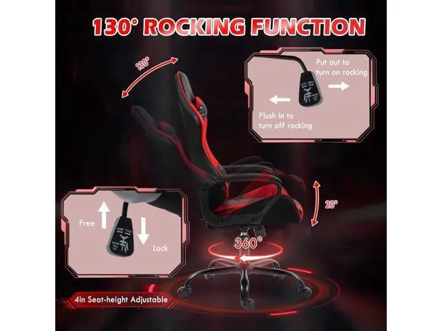 Alt view image 6 of 7 - ECOTOUGE Ergonomic Chair, Ergonomic Computer Ergonomic Chair with Massage Lumbar Support & Rocking High Back, 360° Swivel Video Ergonomic Chair for Gaming or Office, Height Adjustable (Red)