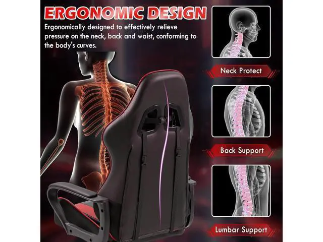 Alt view image 7 of 7 - ECOTOUGE Ergonomic Chair, Ergonomic Computer Ergonomic Chair with Massage Lumbar Support & Rocking High Back, 360° Swivel Video Ergonomic Chair for Gaming or Office, Height Adjustable (Red)