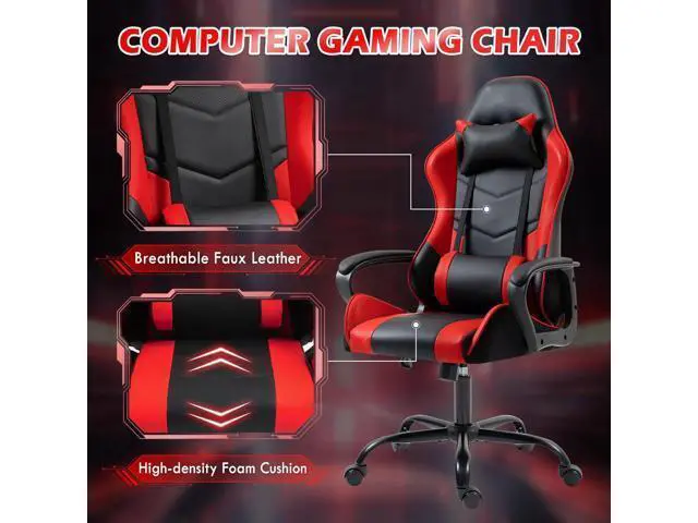 Alt view image 5 of 7 - ECOTOUGE Ergonomic Chair, Ergonomic Computer Ergonomic Chair with Massage Lumbar Support & Rocking High Back, 360° Swivel Video Ergonomic Chair for Gaming or Office, Height Adjustable (Red)