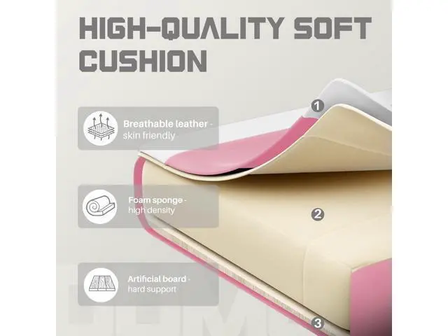 Alt view image 7 of 7 - DUMOS Ergonomic Gaming Office Desk Chair with Footrest and Headrest for Adults, PU Leather Video Computer Chair with Linkage Armrests, Height Adjustable 360° Swivel Recling Chair, White Pink