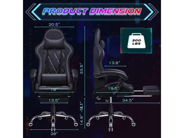 Alt view image 3 of 7 - Shahoo Ergonomic Chair with Footrest and Massage Lumbar Support, Computer Ergonomic Chairs Ergonomic Office Seat Height Adjustable with Headrest, Black