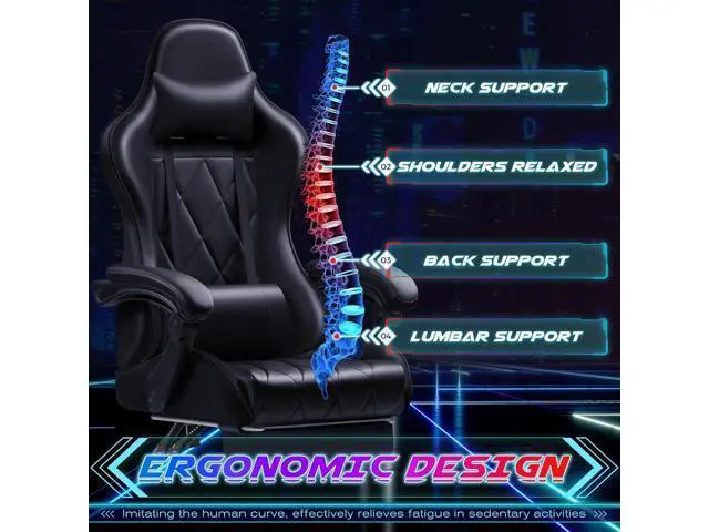 Alt view image 6 of 7 - Shahoo Ergonomic Chair with Footrest and Massage Lumbar Support, Computer Ergonomic Chairs Ergonomic Office Seat Height Adjustable with Headrest, Black