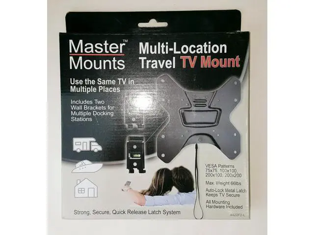 Alt view image 2 of 3 - 422F2-L Portable Locking Travel Wall Mount Use 1 TV in 2 Places, Great for Mounting TVs in Campers, RVs, Ice Fishing Houses, Hunting Blinds, Tiny Houses, Fits up to 55" & 200x200
