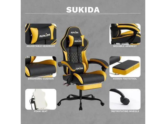 Alt view image 5 of 7 - Ergonomic Video Ergonomic Chairs Gaming Computer Chair Ergonomic Chairs for Adults Massage Lumbar Support Swivel Height Adjustable Headrest Backrest