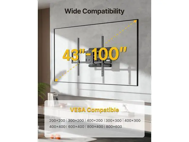 Alt view image 2 of 7 - monTEK Heavy Duty Full Motion TV Wall Mount for 43100 Inch TVs Pre-Assembled Bracket with Tool-Free Tilt Swivel & Extension Max VESA 800x600, 150lbs 4X Strength Tested Fits 16/18 Inch Studs